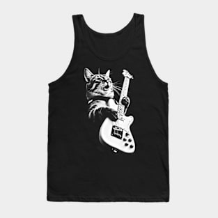 Rock Cat Playing Guitar - Funny Guitar Cat Tank Top